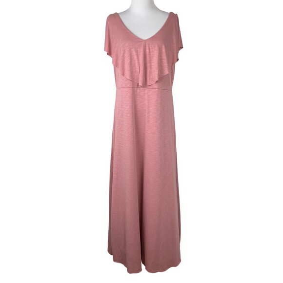 Soft Surroundings Pink Maxi Dress Medium V-Neck Ruffle - Picture 1 of 10
